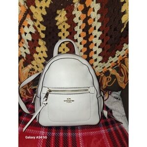 coach backpack leather white Hadley Refined pebble leather and smooth leather Inside zip and multifunction pockets Drawstring and turnlock closures fabric lining Top handle with 2 1/4 drop Outside turnlock pockets Detachable shoulder straps with 34 1/4 length 9 (L) x 8 (H) x 5 (W) Style No. Coach White Backpacks for Women